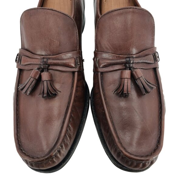 Florsheim Royal Imperial Men 13 Brown Leather Dress Shoes Moc-toe Tassel Loafers - Picture 2 of 11